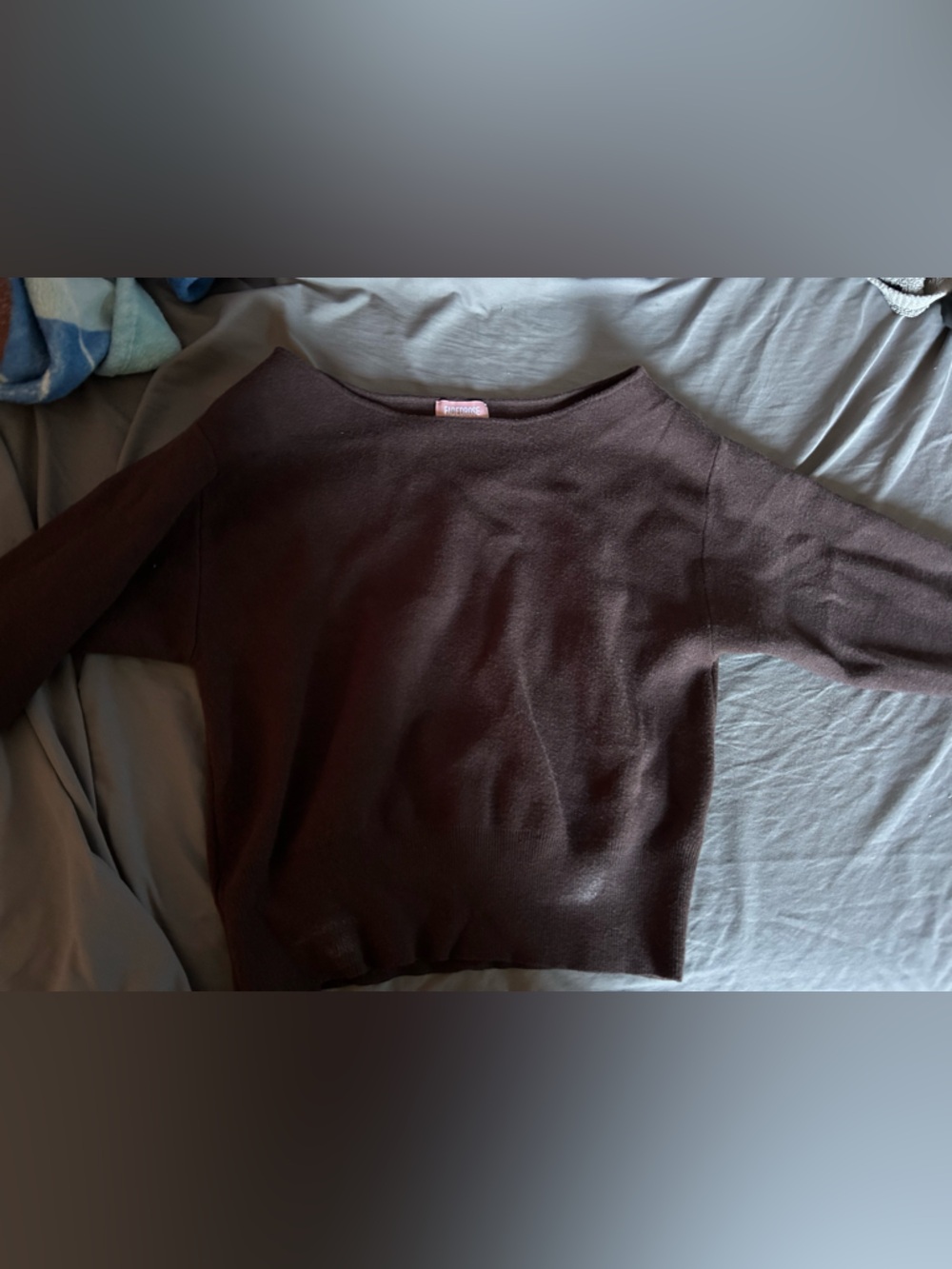 Womens off the shoulder, tight around the waist Dark Brown Crewneck Sweater.